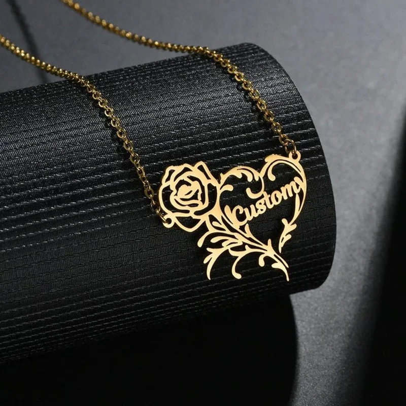 Birth Flower Necklace - Colar de pingente de aço inoxidável