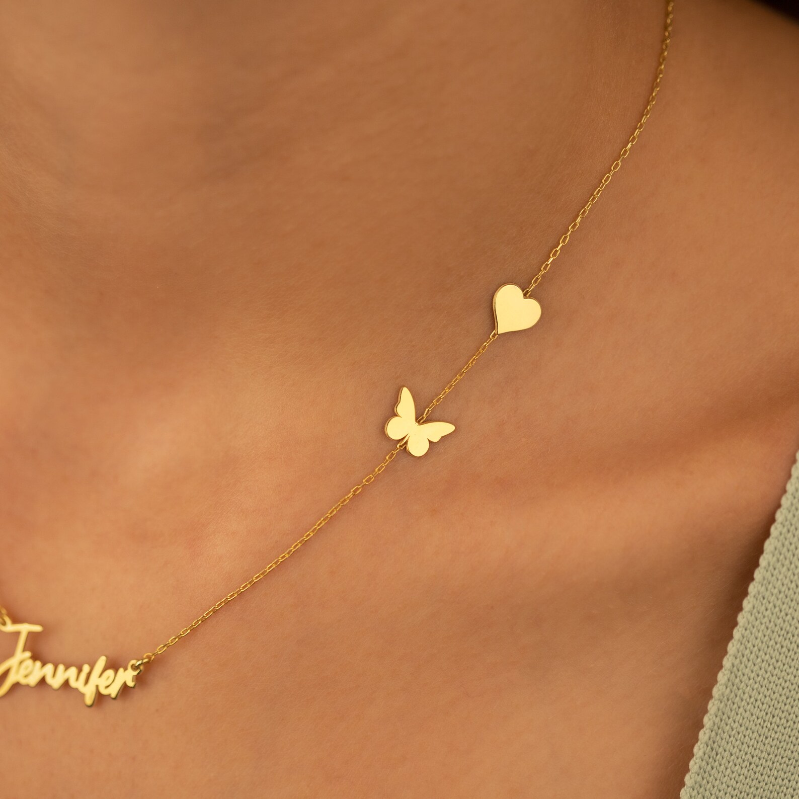 Personalizado borboleta coraçã - Birth Flower Necklace avaliação e preço